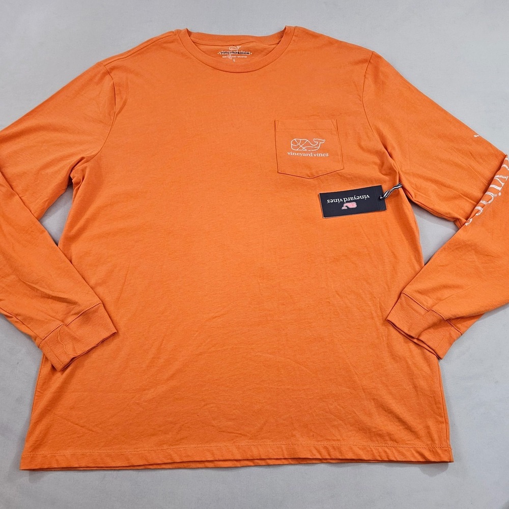 Vineyard Vines Mens Large Orange Long Sleeve Whale Pocket T-Shirt 1V021630